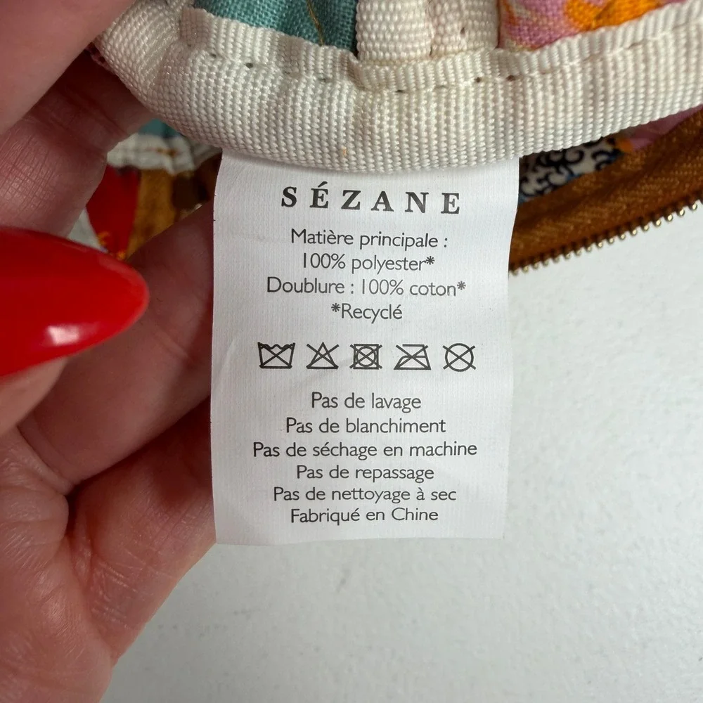 Sezane OS Pouch Quilted Corduroy Toiletry Bag Camel Brown Patchwork Lining Boho
